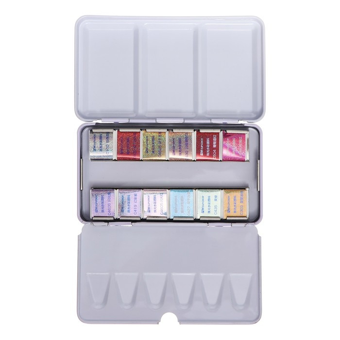 Краски акварельные перламутровые 12 цветов металлической коробке CG2019-12 - фото 6 - id-p225208815