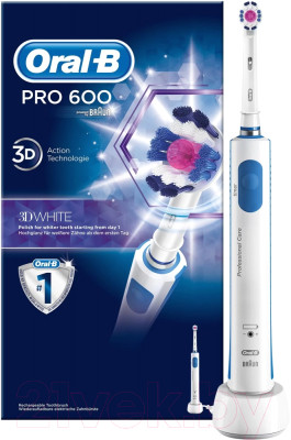 Электрическая зубная щетка Oral-B Pro 600 3D White - фото 1 - id-p220882253