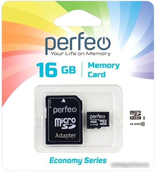 Карта памяти Perfeo microSDHC PF16GMCSH10AES 16GB (с адаптером) - фото 1 - id-p225212688