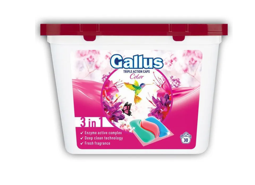 Gallus Color 3 in 1 Капсулы для стирки 3 в 1 Колор (для машин с вертикальной загрузкой белья), 30 шт - фото 1 - id-p225214562