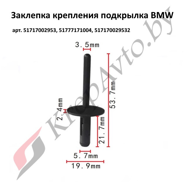 BMW 51717002953, 51777171004, 517170029532 Заклепка крепления подкрылка - фото 2 - id-p145350834