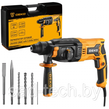 Перфоратор Deko ZKH950 в кейсе с набором из 5 буров SDS+, 1050 Вт