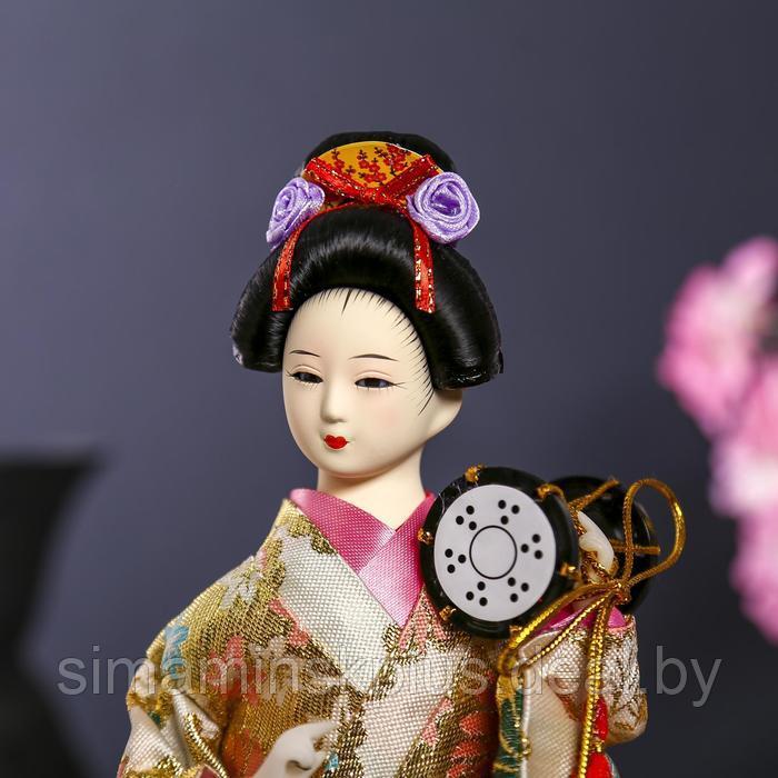 Кукла коллекционная "Гейша в шелковом кимоно с барабаном" 22,5 см - фото 5 - id-p225218066