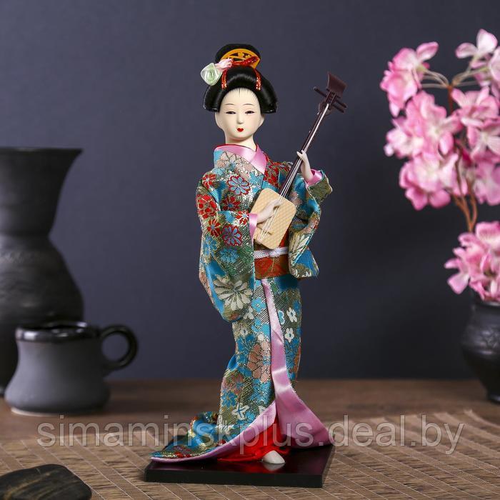 Кукла коллекционная "Гейша в цветочном кимоно с музыкальным инструментом" 30 см - фото 1 - id-p225218067
