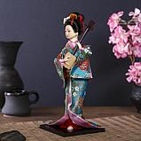 Кукла коллекционная "Гейша в цветочном кимоно с музыкальным инструментом" 30 см, фото 3