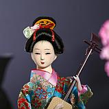 Кукла коллекционная "Гейша в цветочном кимоно с музыкальным инструментом" 30 см, фото 5