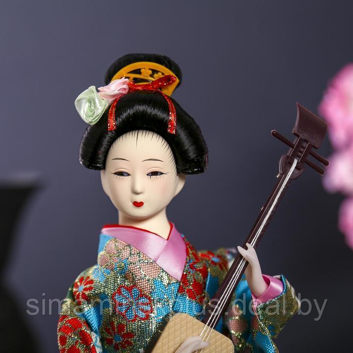 Кукла коллекционная "Гейша в цветочном кимоно с музыкальным инструментом" 30 см - фото 5 - id-p225218067