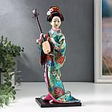 Кукла коллекционная "Гейша в цветочном кимоно с музыкальным инструментом" 30 см, фото 6