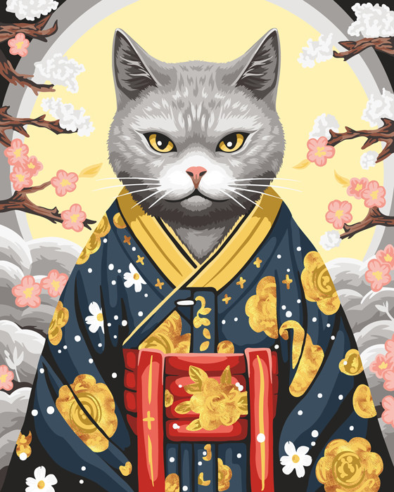 Картина по номерам Кот в кимоно 40?50 см