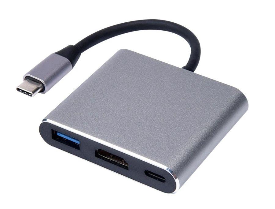 Адаптер - переходник - хаб USB3.1 Type-C на HDMI - USB3.1 Type-C - USB3.0, серый 556749