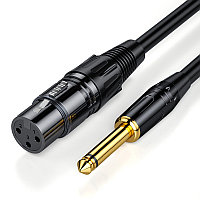 Аудиокабель микрофонный jack 6.35mm - XLR двухжильный для микшера, караоке, папа-мама, 15 метров, черный