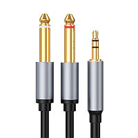 Кабель jack 3.5mm (AUX) - 2х jack 6.35mm моно PRO для микшера, 1 метр, черный 556682