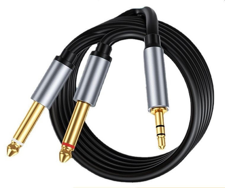 Кабель jack 3.5mm (AUX) - 2х jack 6.35mm моно PRO для микшера, 1 метр, черный 556682 - фото 2 - id-p225219441