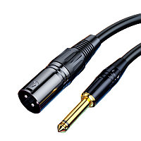 Аудиокабель микрофонный jack 6.35mm - XLR двухжильный для микшера, караоке, папа-папа, 10 метров, черный