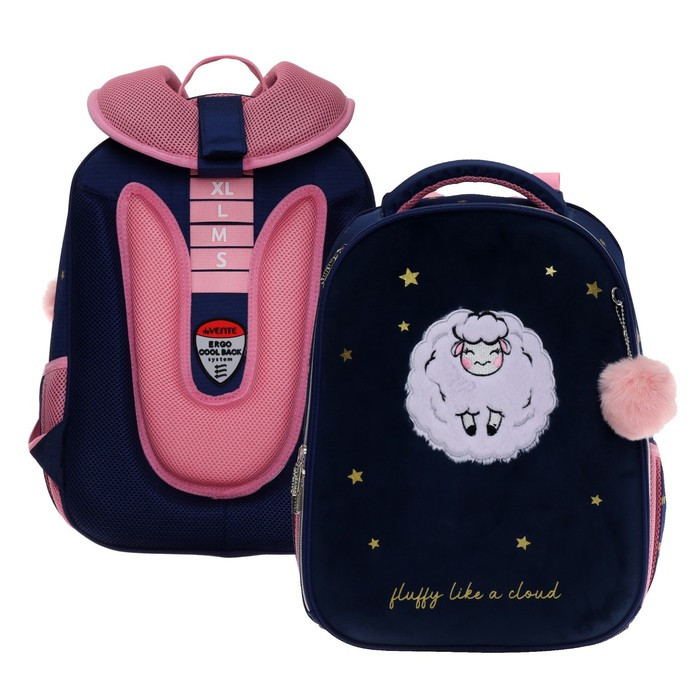 Рюкзак школьный deVENTE Fluffy Sheep, 38 х 28 х 16 см, эргономичная спинка, синий, розовый - фото 1 - id-p225237689