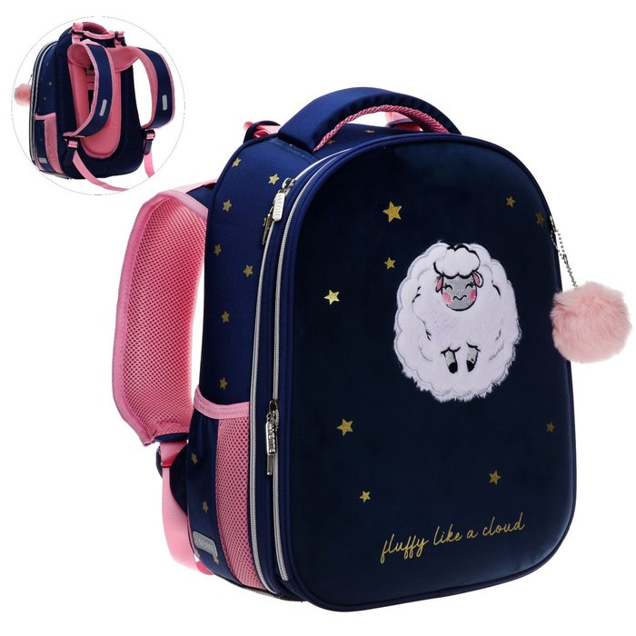 Рюкзак школьный deVENTE Fluffy Sheep, 38 х 28 х 16 см, эргономичная спинка, синий, розовый - фото 3 - id-p225237689