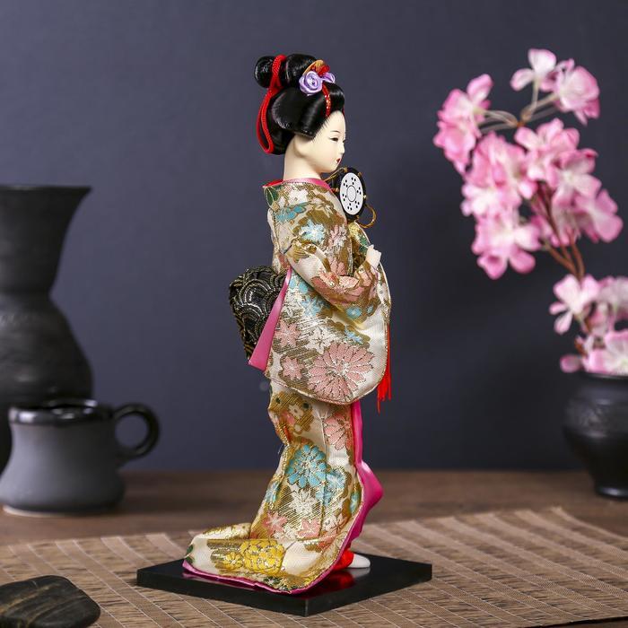 Кукла коллекционная "Гейша в шелковом кимоно с барабаном" 22,5 см - фото 3 - id-p225237811