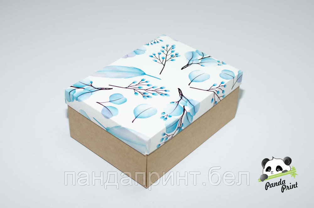 Коробка 220х160х90 Настроение свежести голубая (крафт дно)