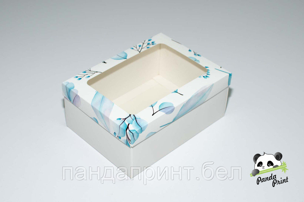 Коробка с прозрачным окном 220х160х90 Настроение свежести (белое дно)