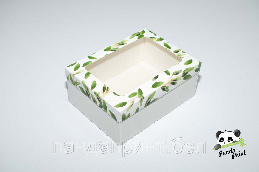 Коробка с прозрачным окном 220х160х90 Олива зеленая (белое дно)