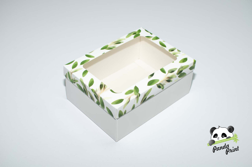 Коробка с прозрачным окном 220х160х90 Олива зеленая (белое дно) - фото 1 - id-p225239899
