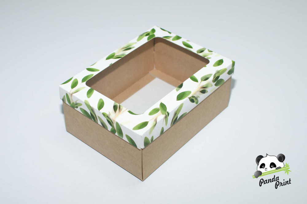 Коробка с прозрачным окном 220х160х90 Олива зеленая (крафт дно) - фото 1 - id-p225239906