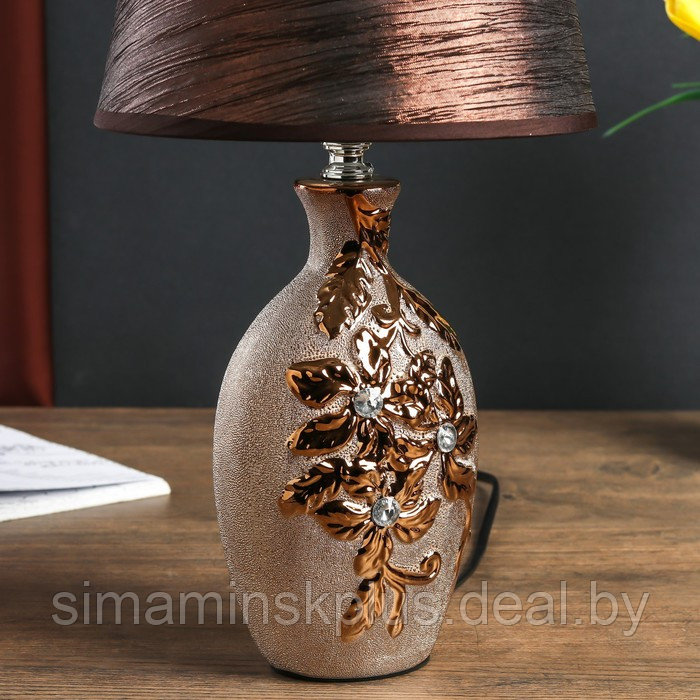 Лампа настольная керамика "Цветы-лиана" бронза, стразы Е14 40Вт 38х20х20 см - фото 4 - id-p225239905