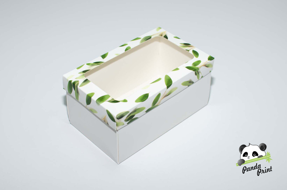 Коробка с прозрачным окном 120х200х100 Олива зеленая (белое дно) - фото 1 - id-p225240681