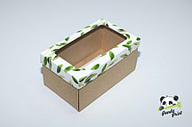 Коробка с прозрачным окном 120х200х100 Олива зеленая (крафт дно)