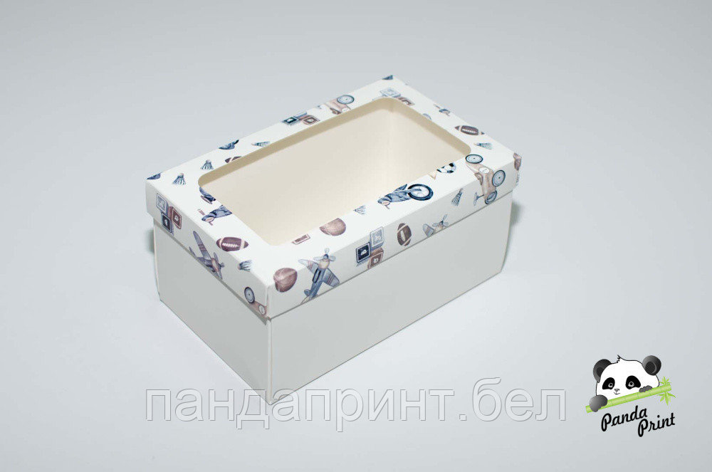 Коробка с прозрачным окном 120х200х100 Детские игрушки (белое дно)