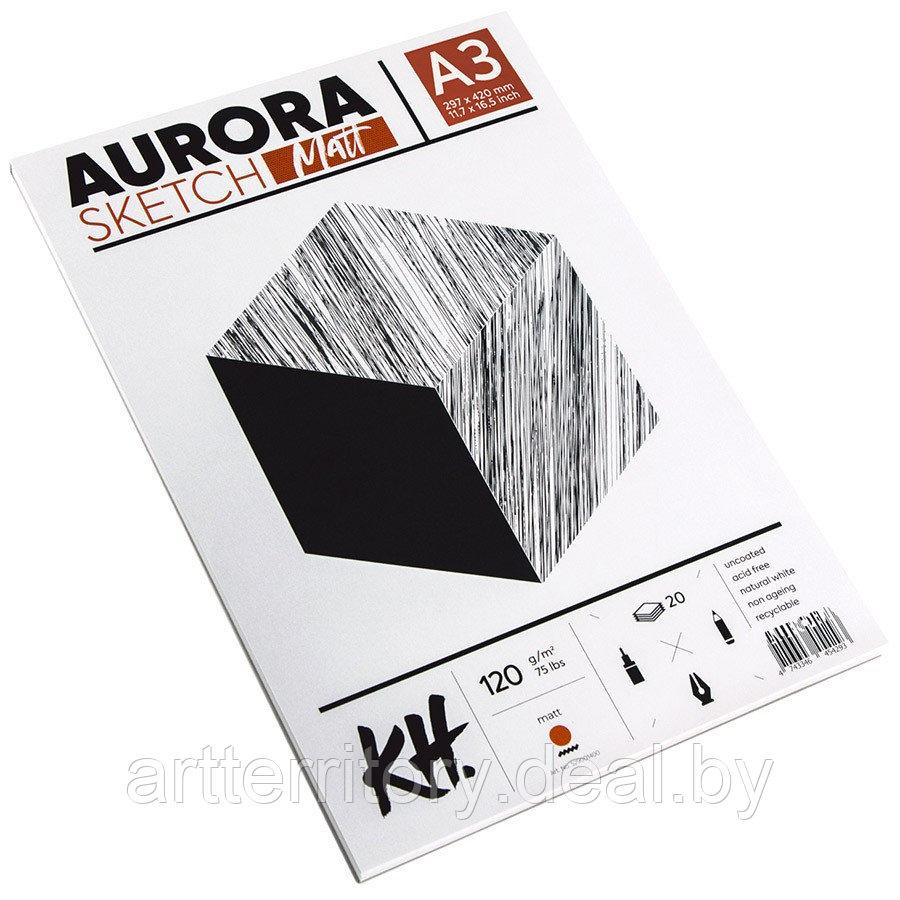 Планшет для набросков Aurora Smooth and Matt, А3, 120 г/м2, 20 листов, целлюлоза 100% - фото 1 - id-p220132264