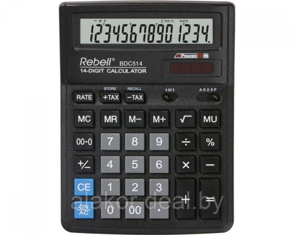 Калькулятор настольный Rebell RE-BDC514 BX BX, 14-разрядный, 193 x 143x 38 мм, черный - фото 1 - id-p225258377