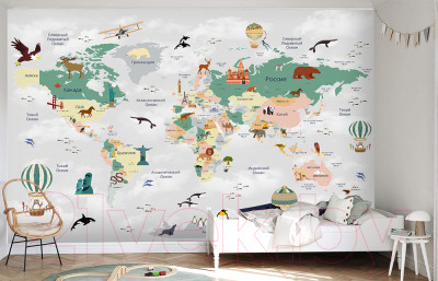 Фотообои листовые Vimala Познавательная карта мира - фото 2 - id-p225259205