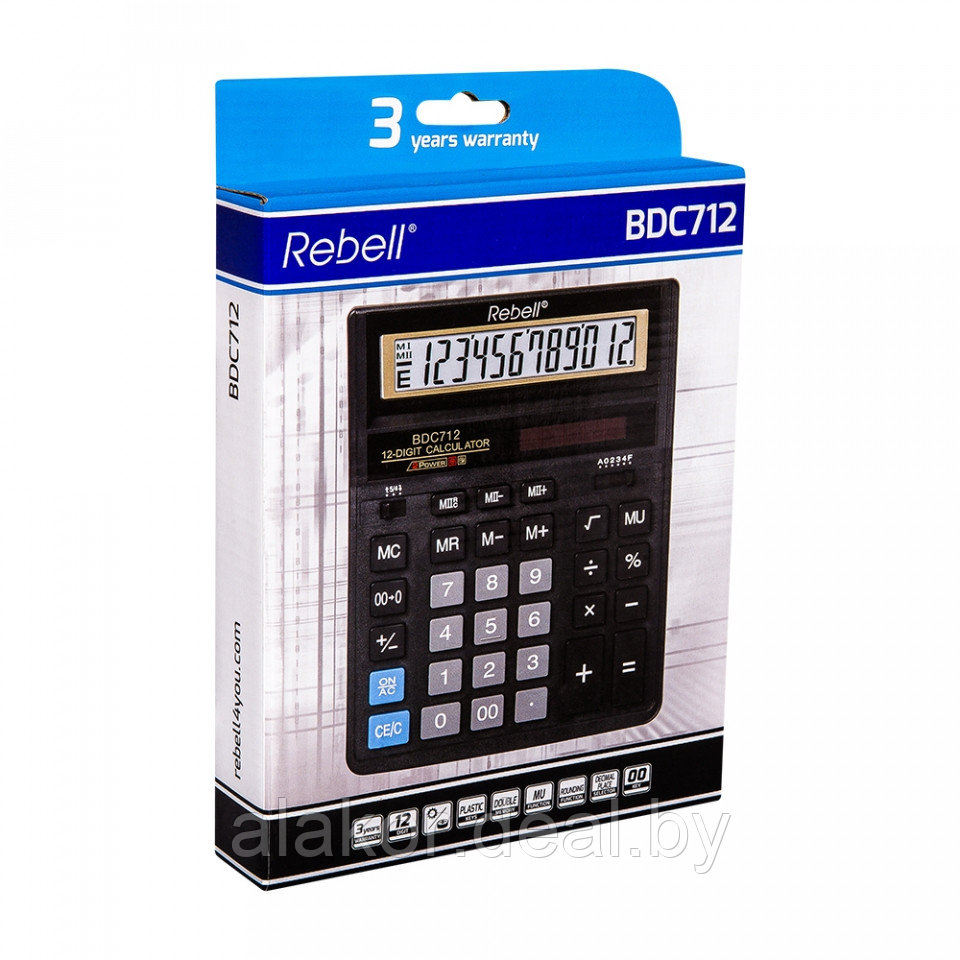 Калькулятор настольный Rebell Rebell RE-BDC712 BX, 12-разрядный, 203 x 158x 31 мм, черный - фото 2 - id-p225263210