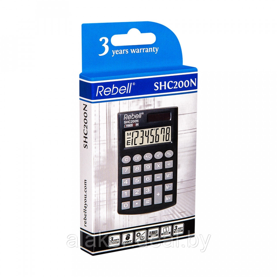 Калькулятор карманный Rebell SHC200N , 8-разрядный, 100 x 62 x 8 мм, черный - фото 3 - id-p225264466