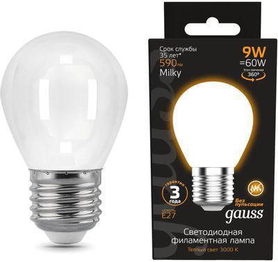 Упаковка ламп LED GAUSS E27, шар, 9Вт, 105202109, 10 шт. - фото 1 - id-p224967671