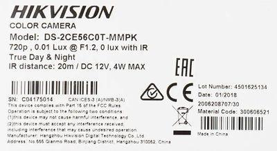 Камера видеонаблюдения аналоговая Hikvision DS-2CE56C0T-MMPK (2.8 MM), 720p, 2.8 мм, белый - фото 8 - id-p224967787