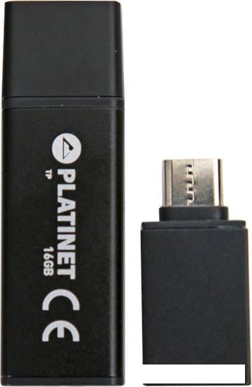 USB Flash Platinet X-Depo USB 3.0 + Type-C Adapter 16GB (черный) - фото 1 - id-p224978285