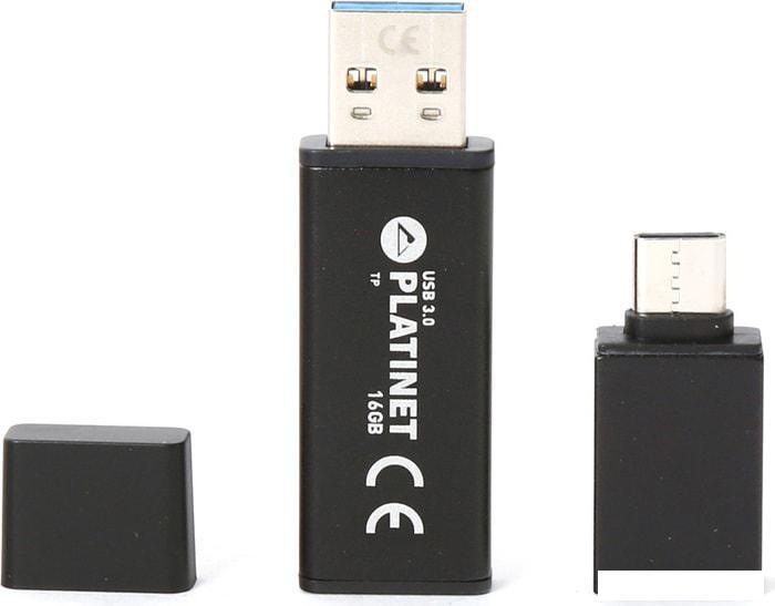 USB Flash Platinet X-Depo USB 3.0 + Type-C Adapter 16GB (черный) - фото 2 - id-p224978285