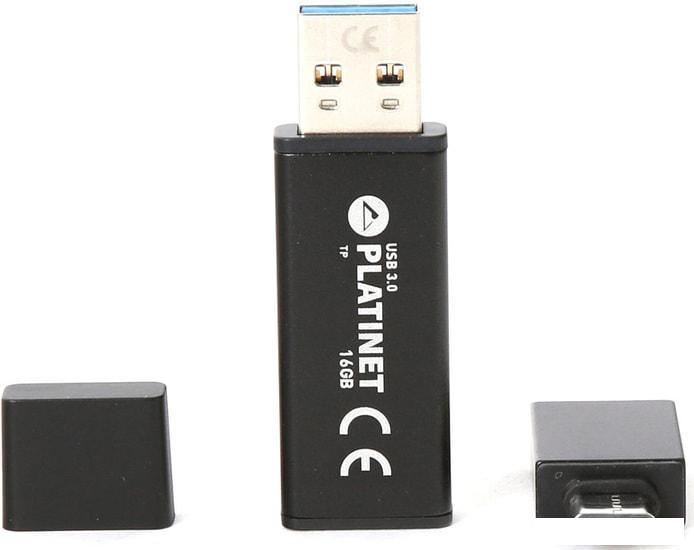 USB Flash Platinet X-Depo USB 3.0 + Type-C Adapter 16GB (черный) - фото 3 - id-p224978285