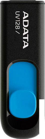 USB Flash A-Data DashDrive UV128 Black/Blue 128GB (AUV128-128G-RBE) - фото 1 - id-p225195587