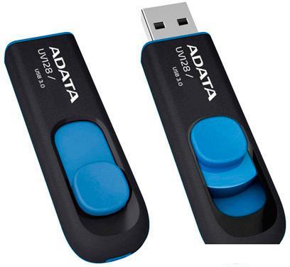 USB Flash A-Data DashDrive UV128 Black/Blue 128GB (AUV128-128G-RBE) - фото 3 - id-p225195587
