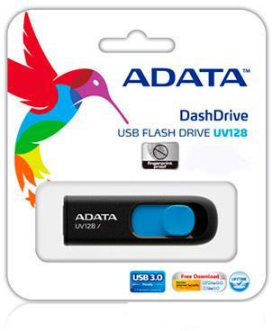 USB Flash A-Data DashDrive UV128 Black/Blue 128GB (AUV128-128G-RBE) - фото 4 - id-p225195587