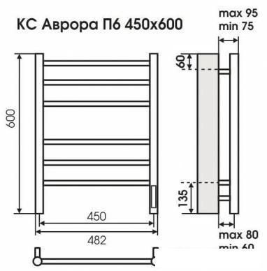 Полотенцесушитель TERMINUS Аврора электро КС П6 с диммером (450x600, белый), фото 2