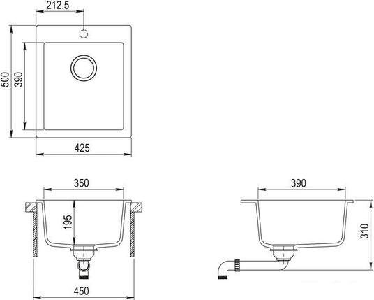 Кухонная мойка Aquasanita Simplex SQS100W (графит 222), фото 2