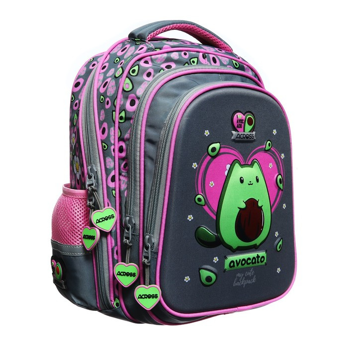 Рюкзак школьный 40 х 33 х 15 см, эргономичная спинка, Across 410, серый/розовый ACR23-410-1 - фото 2 - id-p225267742