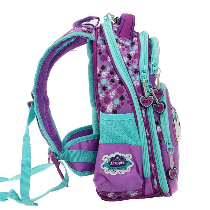 Рюкзак каркасный 35 х 28 х 15 см, Across, наполнение: мешок, пенал, брелок, фиолетовый - фото 4 - id-p225267770