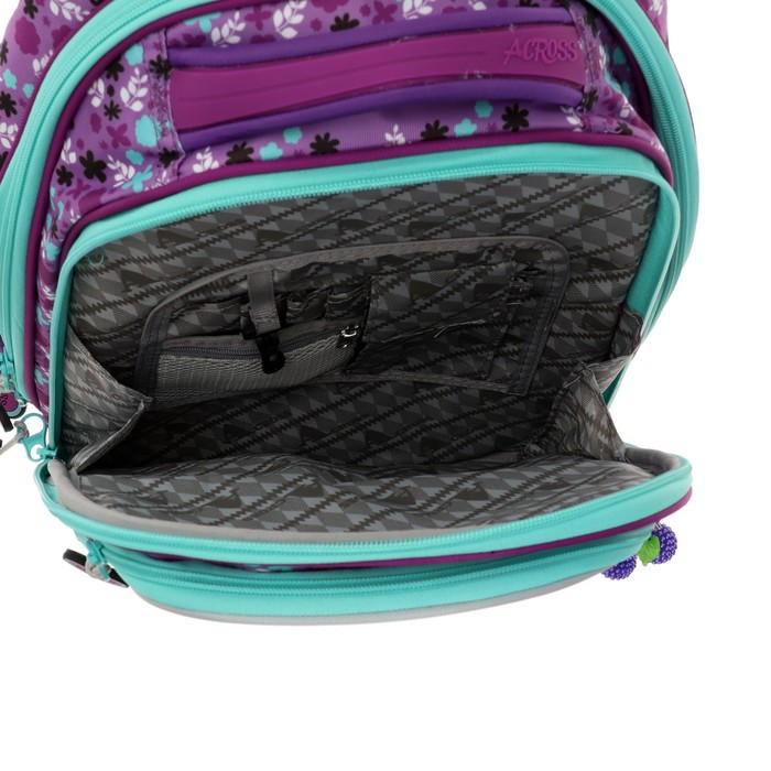 Рюкзак каркасный 35 х 28 х 15 см, Across, наполнение: мешок, пенал, брелок, фиолетовый - фото 10 - id-p225267770