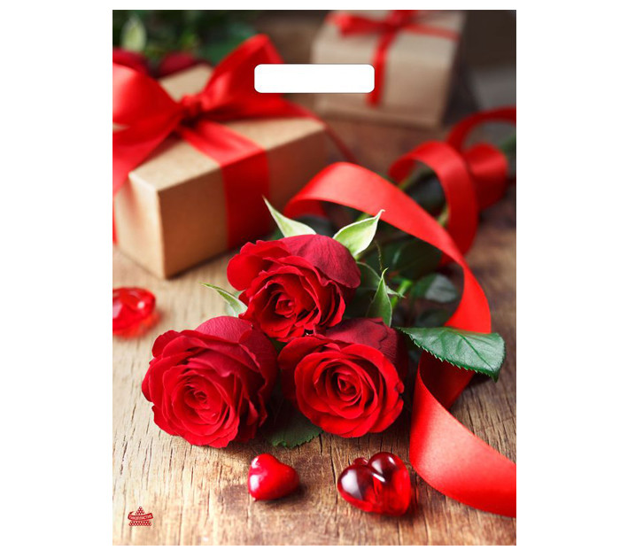 Пакет Три красные розы-пакет вырубной ПВД 400х310х0,060 50шт/упак 500шт/кор - фото 1 - id-p219653455