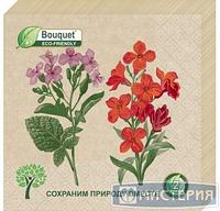 Салфетки 330х330 мм 2-сл. Bouquet, диз. Примулы, крафт, бум., 20 шт/упак 12 упак/кор